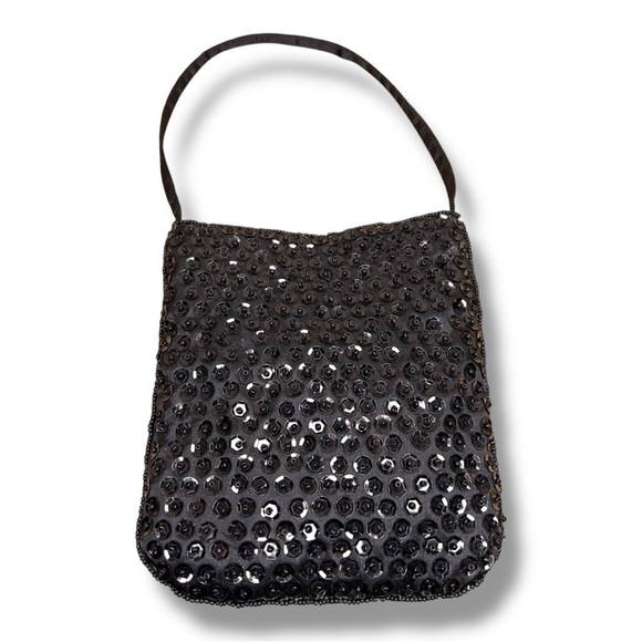 Black Sequin Small Purse Crossbody  Event Party Formal Glam Goth Retro Pinup - Picture 1 of 11